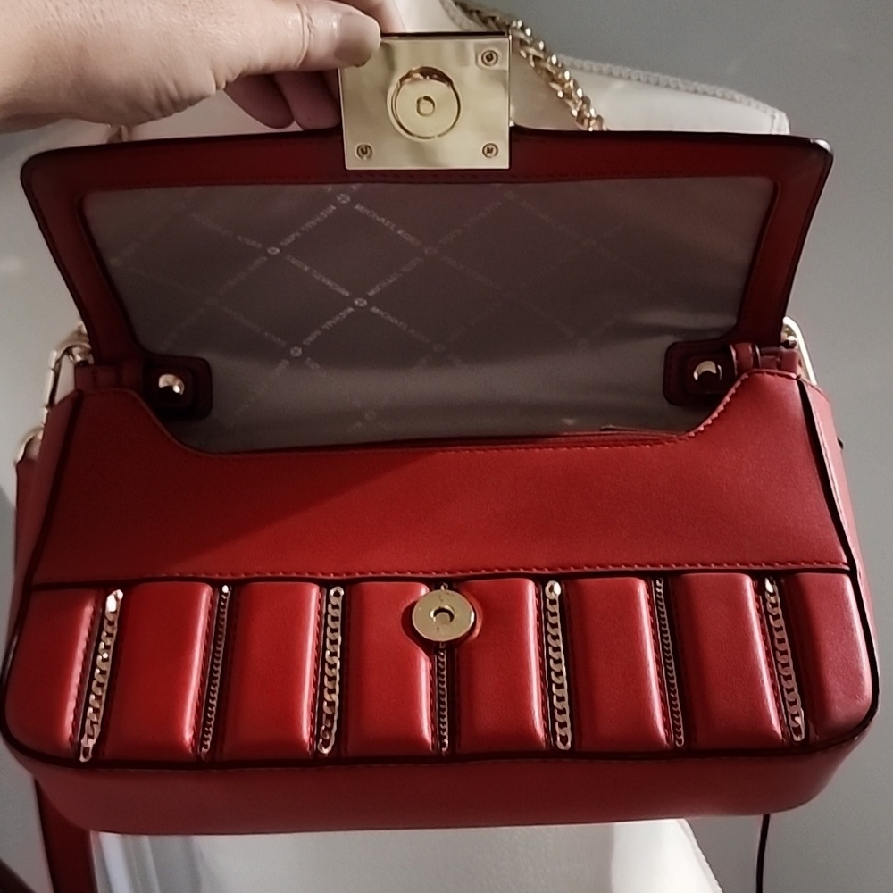 Gently used Michael Kors red leather crossbody bag. - Picture 7 of 12